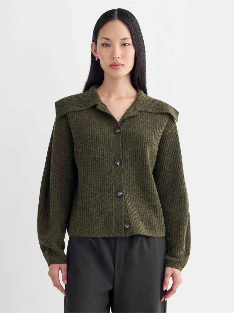 Everlane Fisherman Cardigan Wool Cashmere Heather Beech XS NWOT Fold-Over Collar